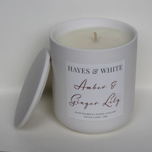Amber & Ginger Lily 330g Pastel White