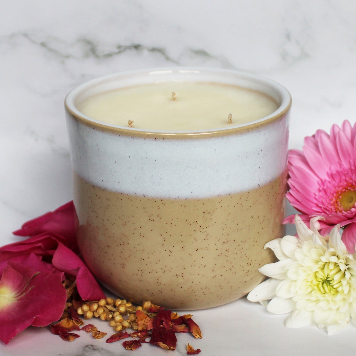 Essential Oil Candle Rose & Geranium | Large Ceramic | Handmade in Sussex