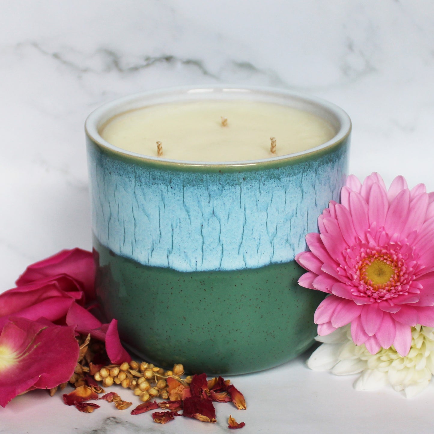 Essential Oil Candle Rose & Geranium | Large Ceramic | Handmade in Sussex