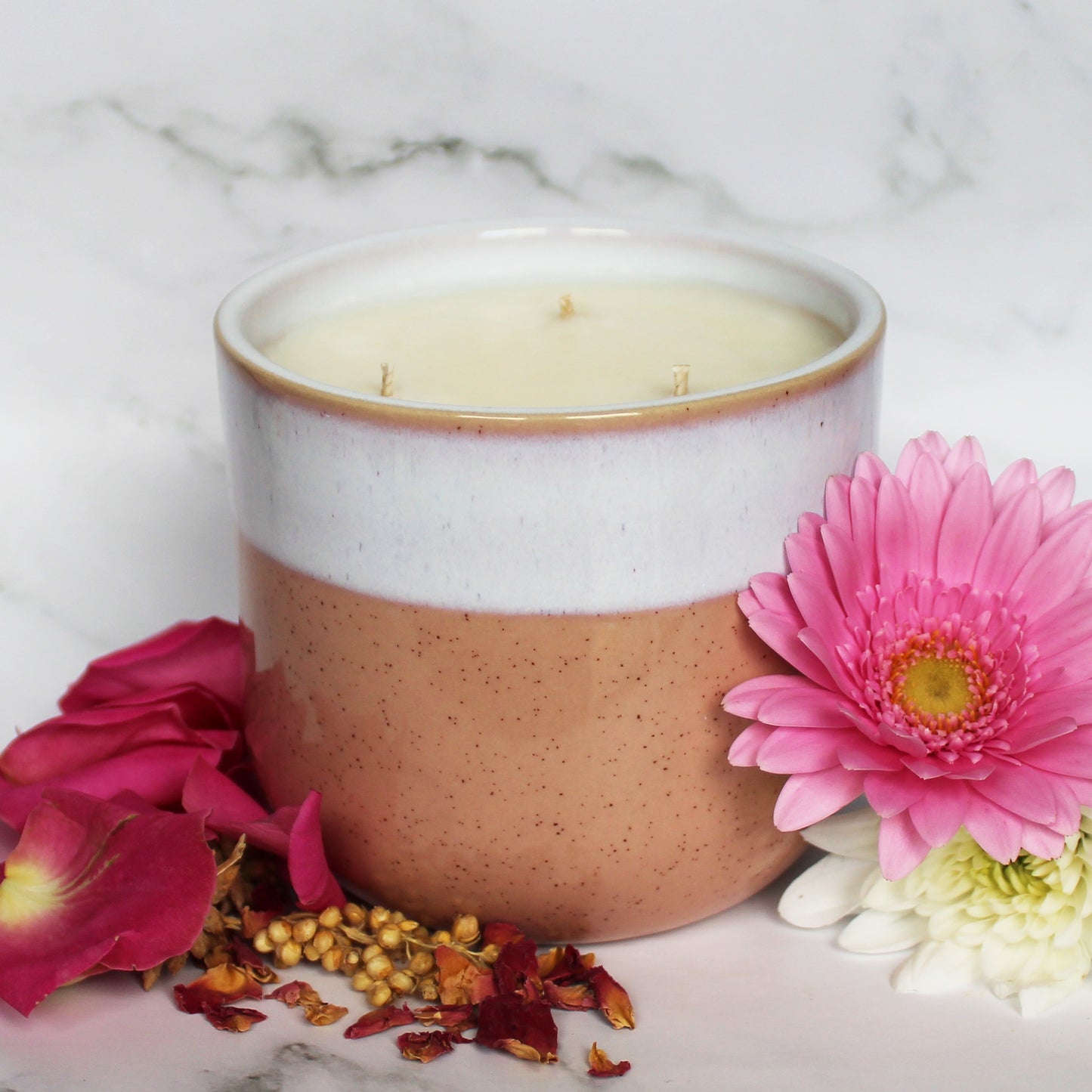 Essential Oil Candle Rose & Geranium | Large Ceramic | Handmade in Sussex
