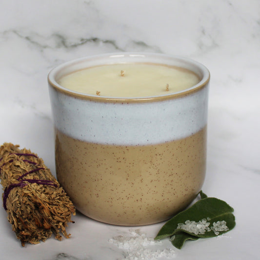 Sage & Sea Salt Soy Wax Candle | Large Ceramic | Handmade in Sussex