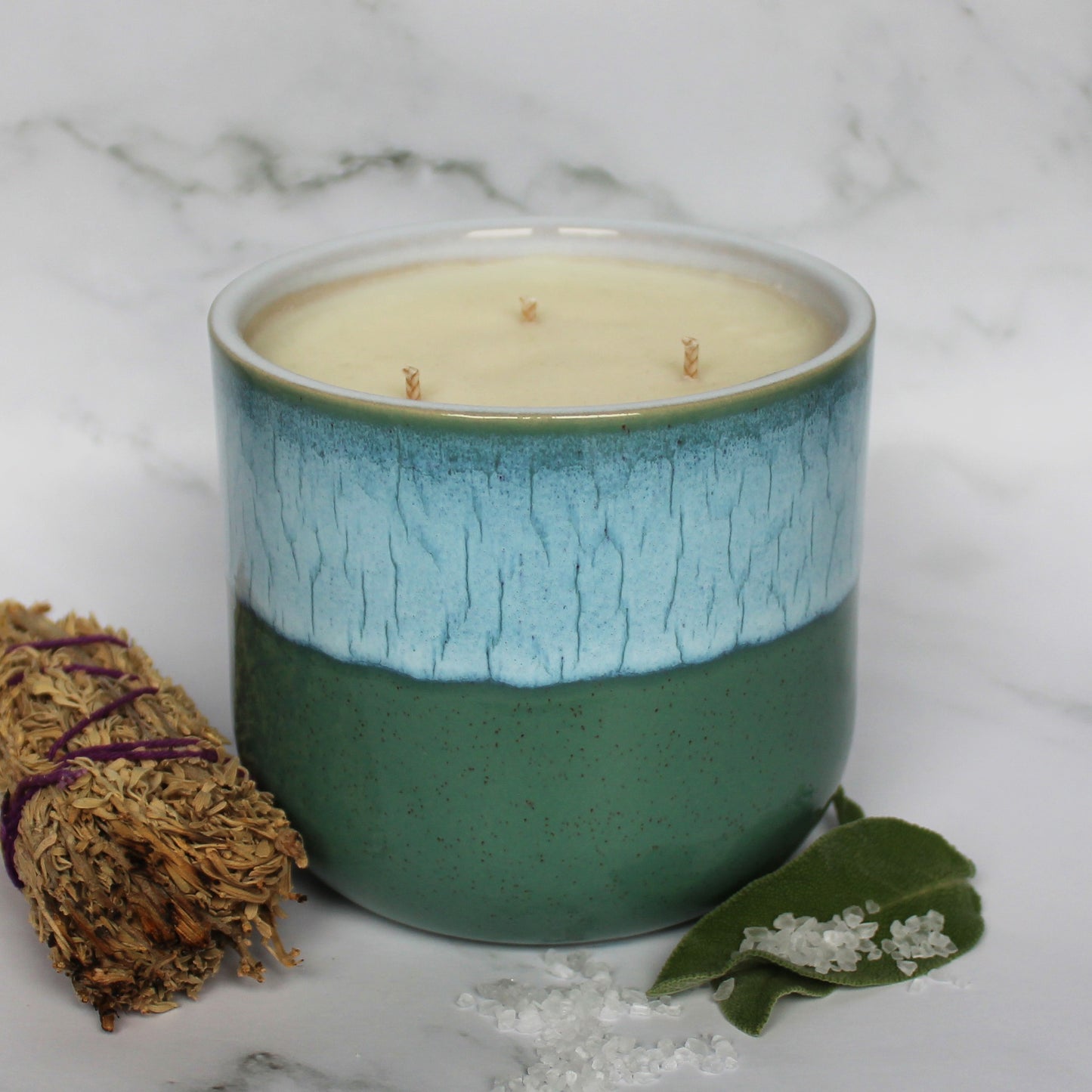 Sage & Sea Salt Soy Wax Candle | Large Ceramic | Handmade in Sussex
